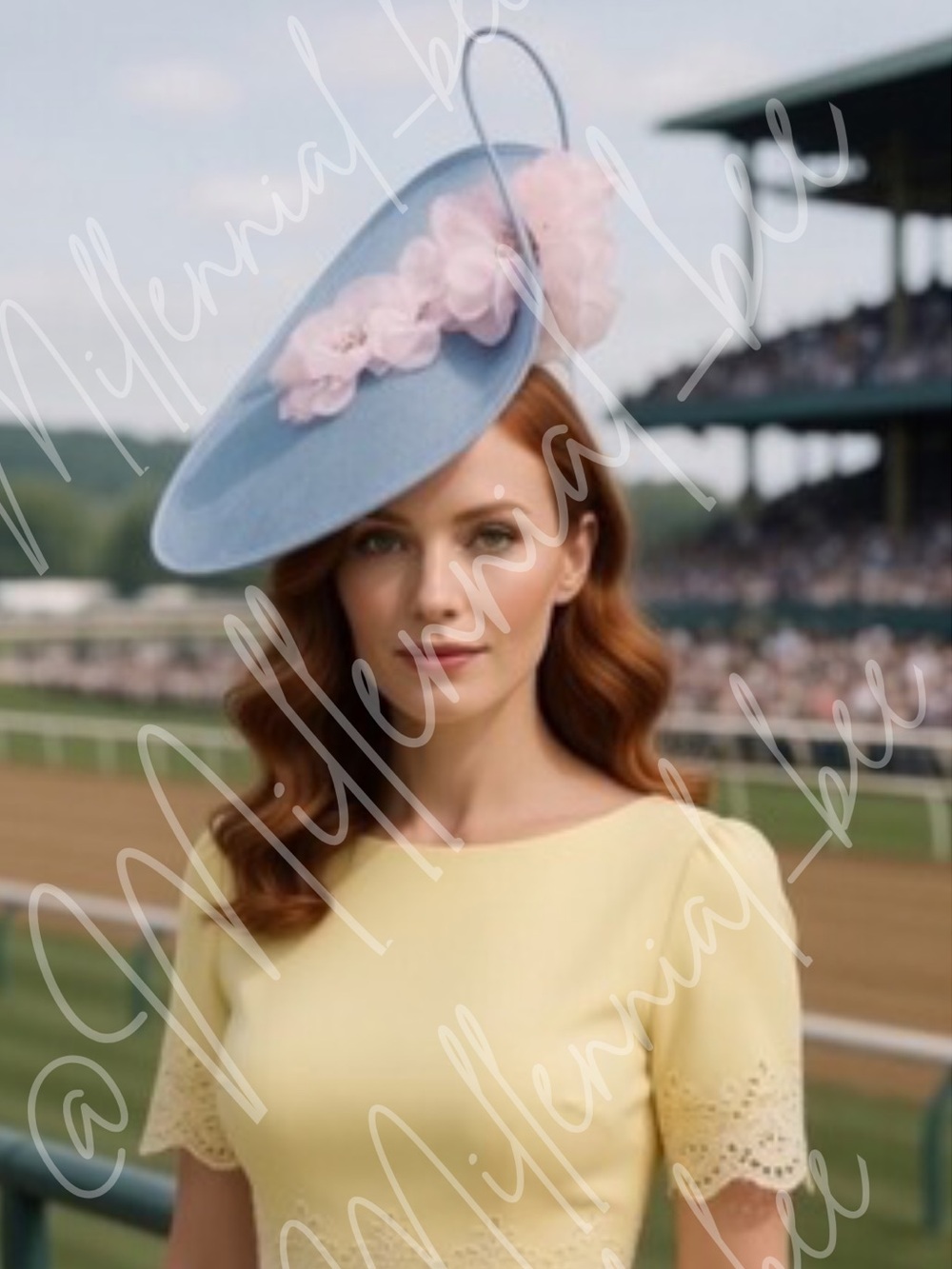 Kentucky Derby Hat Blue Derby Fascinator Hat with Pink Flowers – Race Day Ready